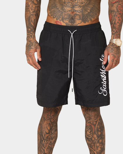 Saint Morta Scripted Beach Shorts Black