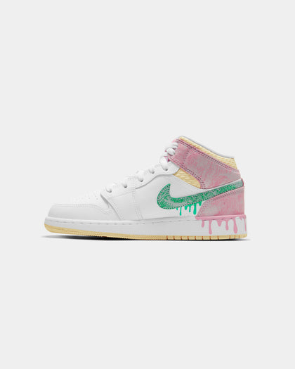 Jordan Kid's Air Jordan 1 Mid SE "Ice Cream Drip" (GS) White/Green Glow/Arctic Punch