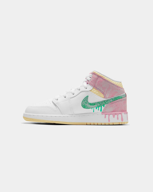 Jordan Kid's Air Jordan 1 Mid SE "Ice Cream Drip" (GS) White/Green Glow/Arctic Punch