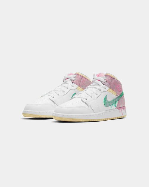 Jordan Kid's Air Jordan 1 Mid SE "Ice Cream Drip" (GS) White/Green Glow/Arctic Punch