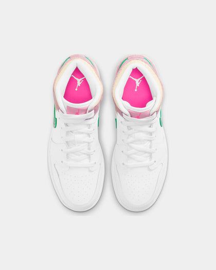 Jordan Kid's Air Jordan 1 Mid SE "Ice Cream Drip" (GS) White/Green Glow/Arctic Punch