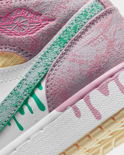 Jordan Kid's Air Jordan 1 Mid SE "Ice Cream Drip" (GS) White/Green Glow/Arctic Punch