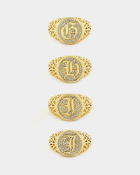 Saint Morta Letter Championship Ring Iced Gold