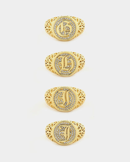 Saint Morta Letter Championship Ring Iced Gold