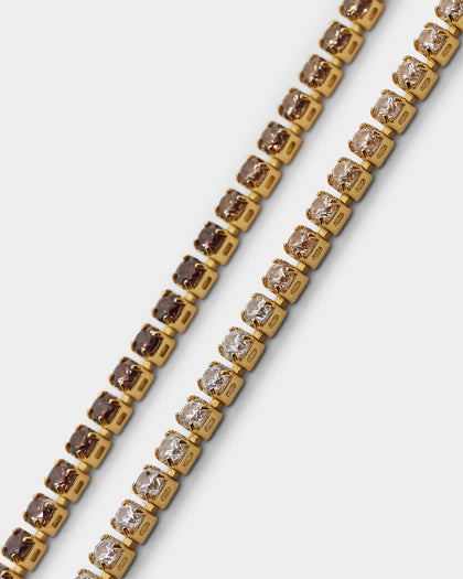 Saint Morta Micro Coloured Tennis Bracelet Gold/Brown