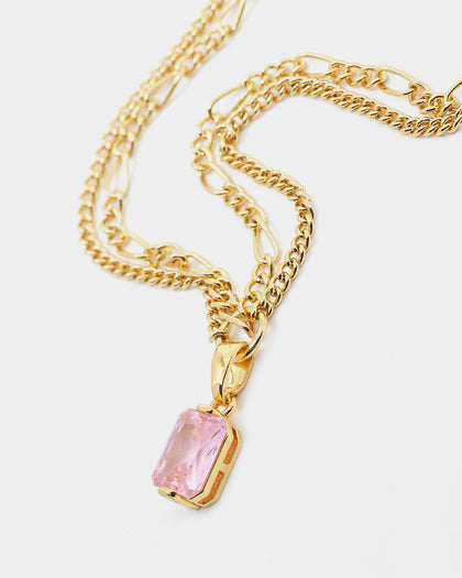 Raising Hell Women's Pendant Figaro Choker Necklace Pink/Gold