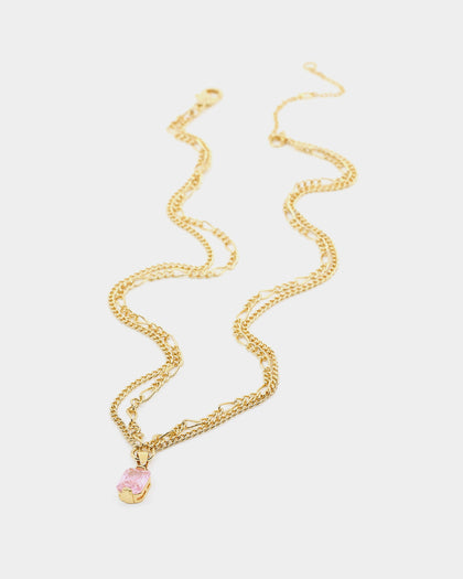 Raising Hell Women's Pendant Figaro Choker Necklace Pink/Gold