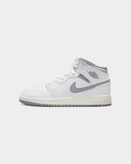 Jordan Kids' Air Jordan 1 Mid (GS) "Vintage Grey" White/Stealth