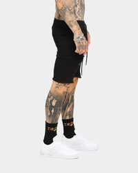 ENES Gunner Skinny Ripped Shorts Black