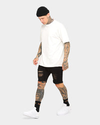 ENES Gunner Skinny Ripped Shorts Black