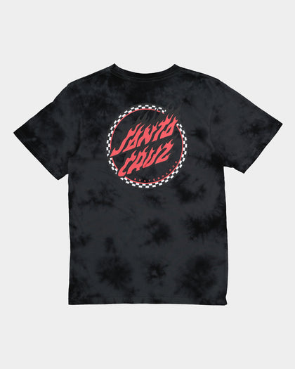 Santa Cruz Kids' Checked Out Flamed Dot Front T-Shirt Black/Black Tie Dye