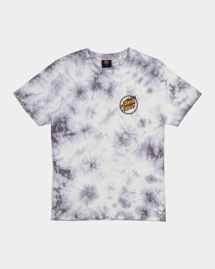 Santa Cruz Kids' Checked Out Flamed Dot Front T-Shirt Grey Tie Dye