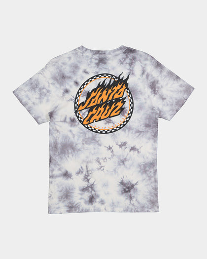 Santa Cruz Kids' Checked Out Flamed Dot Front T-Shirt Grey Tie Dye